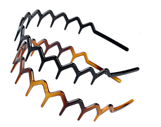 Set of 2 Zig Zag Black Plastic Sharks Tooth Hair Comb Headband (1 Black Color+1 brown)