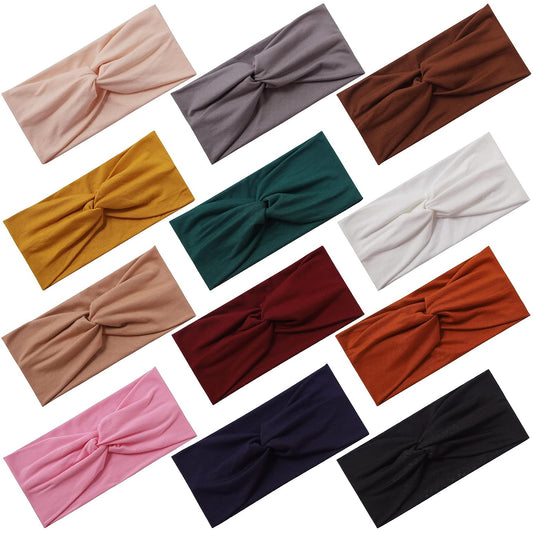 12 Pcs Stretchy Headbands for Women, Absorbed Sport Headband Soft Twist Knotted Headbands for Daily Life Yoga Workout