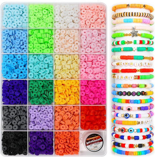 Clay Beads, 3000 pcs Polymer Clay Beads for Bracelets Making, heishi Beads for Bracelets, Clay Bead Bracelet kit, Flat Beads.