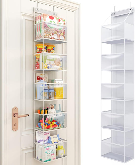 Fixwal 5-Shelf Over The Door Hanging Pantry Organizer, Room Organizer with Clear Plastic Pockets, 25lb Ultra Sturdy & Large Capacity for Closet, Bedroom, Nursery, Bathroom and Sundries