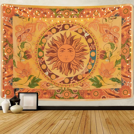 Burning Sun Tapestry Flower Vines Tapestries Vintage Floral Tapestry Mystic Tapestry Hippie Tapestry Wall Hanging for Room(51.2 x 59.1 inches)